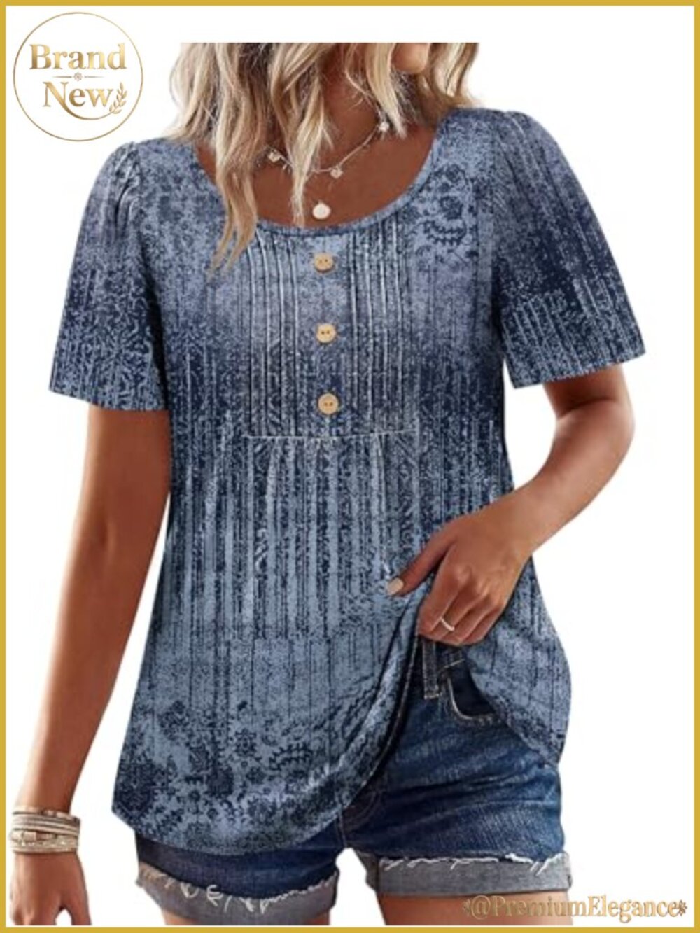 Plus Size Short Sleeve Pleated Button Front Blouse Casual Tunic Top